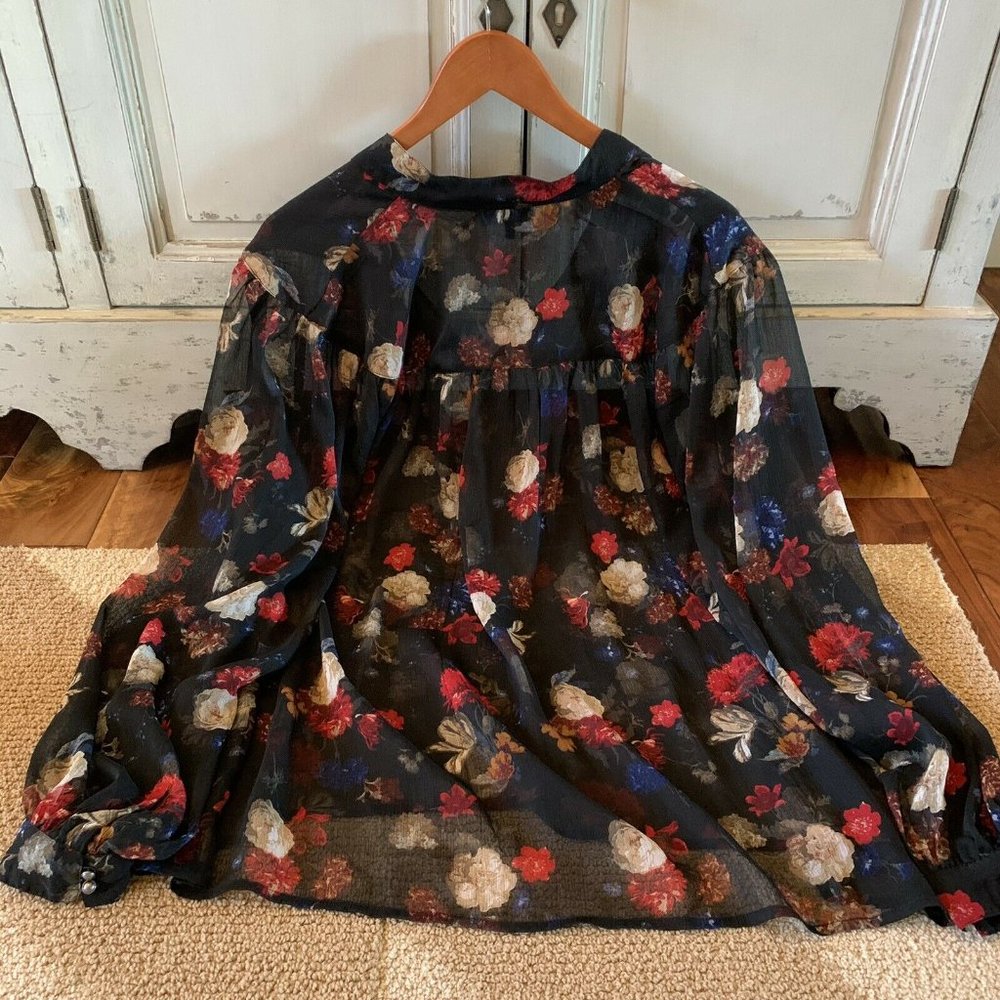 Darling Lucky Brand Floral Chiffon Black Blouse XL - Picture 5 of 8